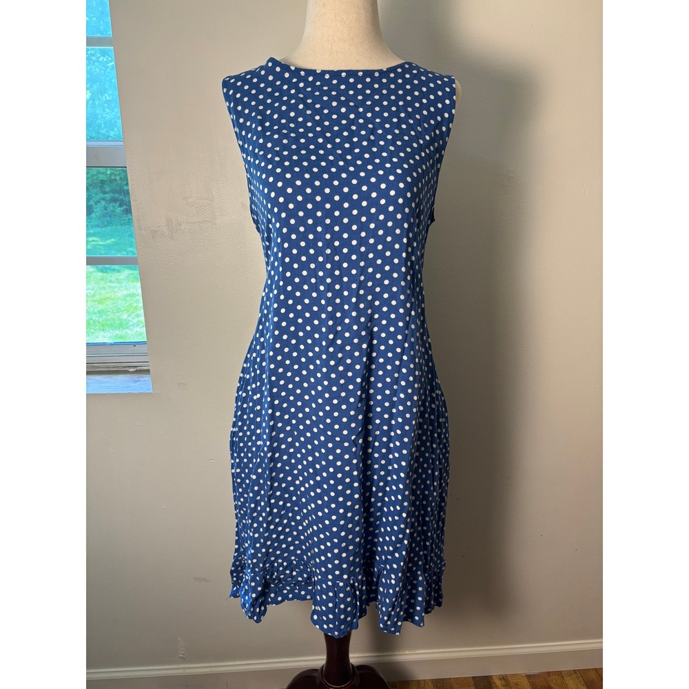 Blue Polka Dot Midi Dress Lannychic Sleeveless Ruffle Hem‎ Retro Brunch Cottage